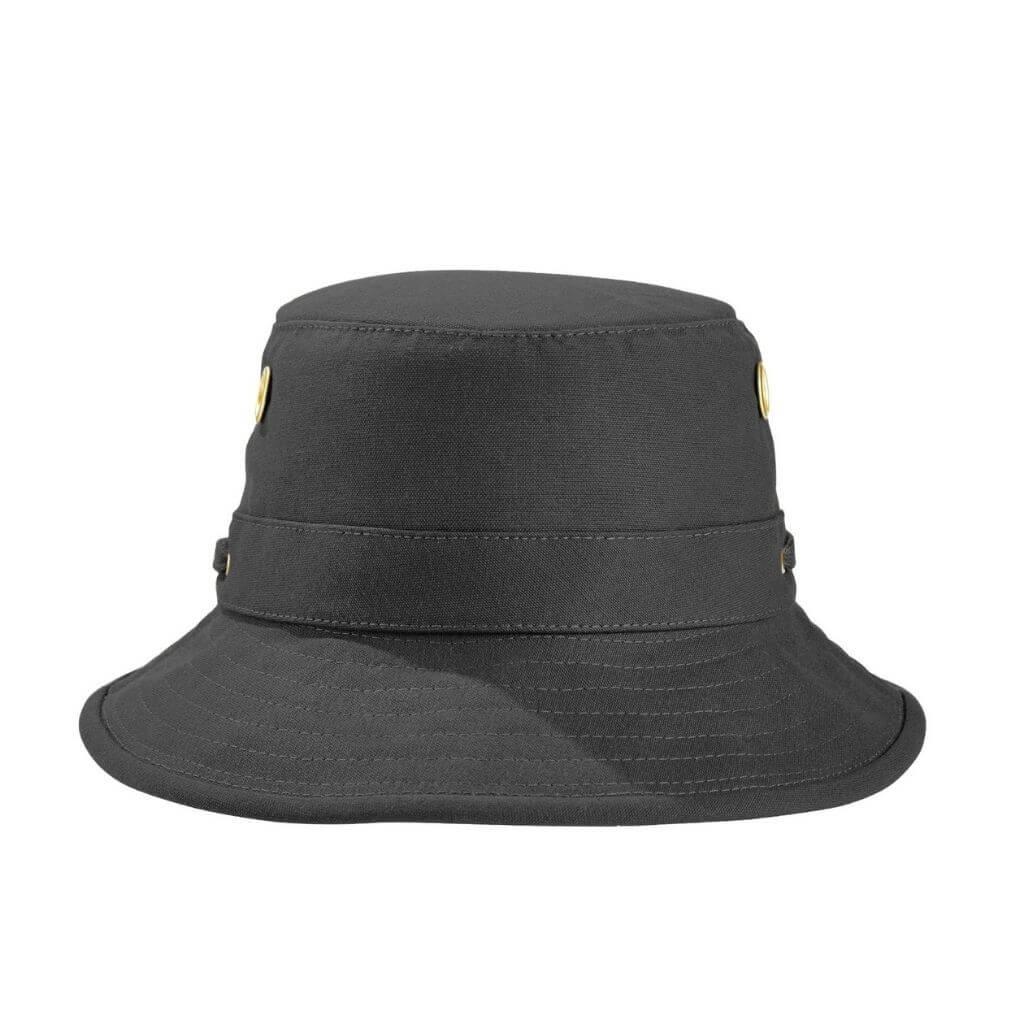 Front view of Tilley T1 The Iconic bucket hat in black.
