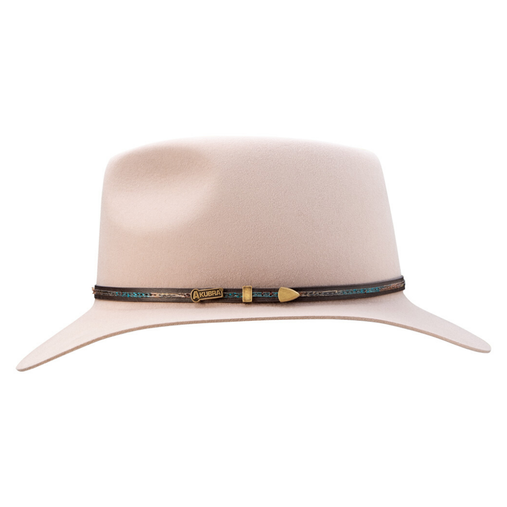 Side view of Akubra Leisure Time hat in Light Sand colour