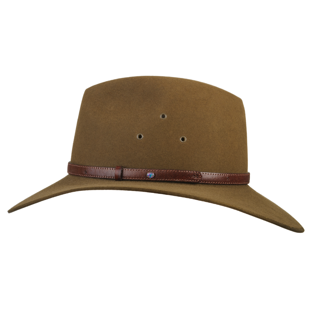 Side view of the Akubra Coober Pedy hat in Khaki colour