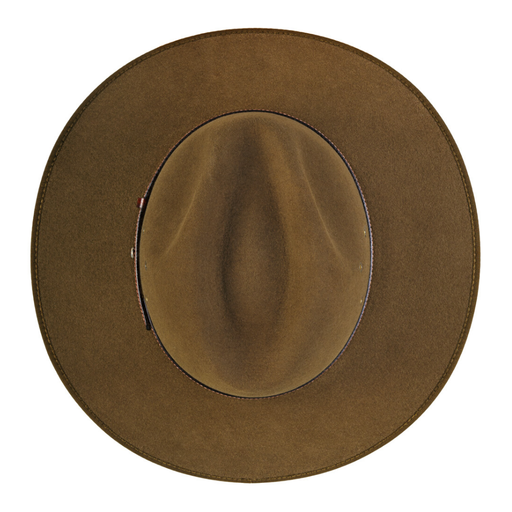top of crown view of the Akubra Coober Pedy hat in Khaki colour