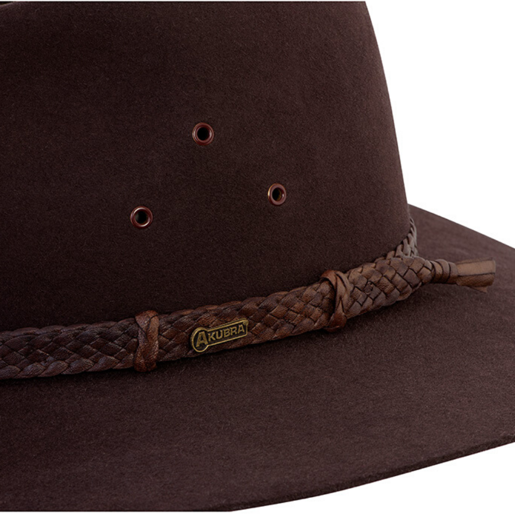 Close-up of Akubra Riverina hat band - Loden colour