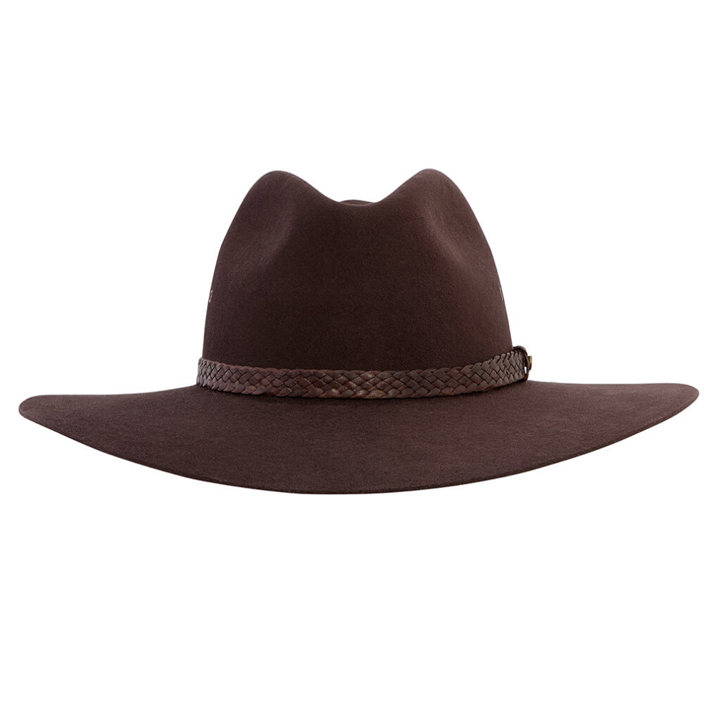 Front view of Akubra Riverina hat in Loden colour