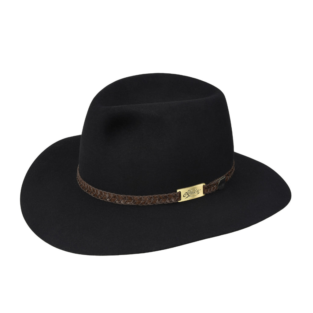 angle view of black Akubra Avalon style hat
